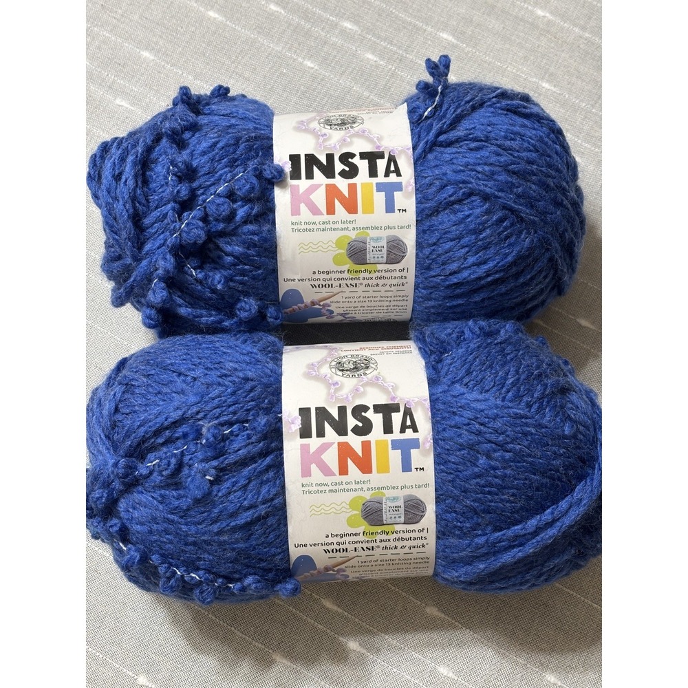 Lion Brand InstaKnit Yarn Acrylic Wool-Ease Goody Blue Shoes Set of 2
